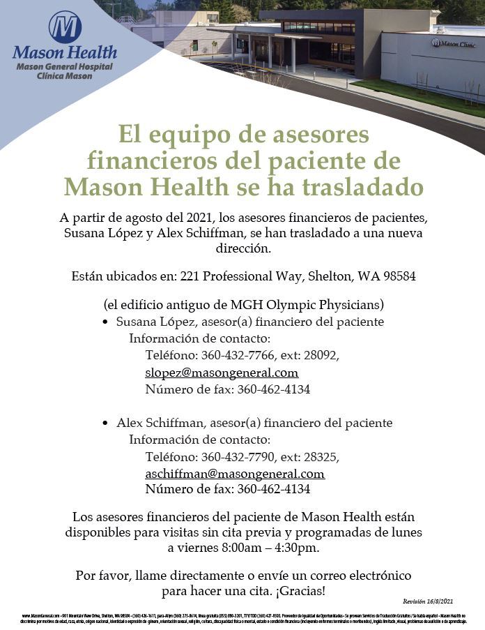 Patient financial assistance relocation notice SPANISH Image